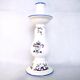 Old Rouen style earthenware candle holder decorated with flower basket 25 cm