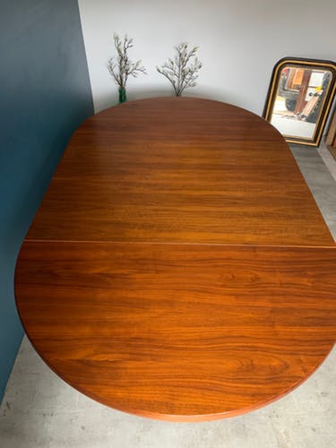 Vintage round table with extension cords