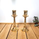 Pair of candle holders in solid gilded metal