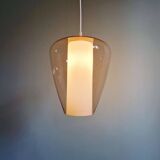 Suspension scandinave en verre satiné blanc et verre transparent rose pâle, 1960