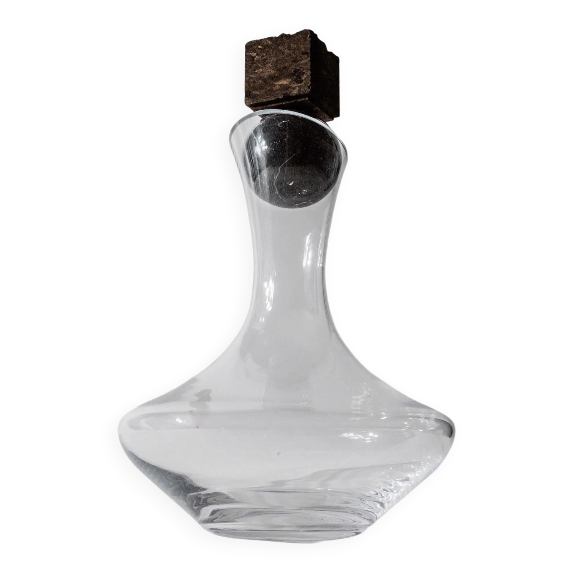 Carafe à vin vintage des années 1990, corps en verre arrondi avec sphère en marbre et bouchon cube en liège