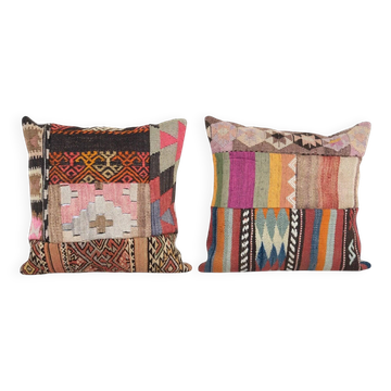 Set of 2 vintage kilim cushion covers 48x48 cm
