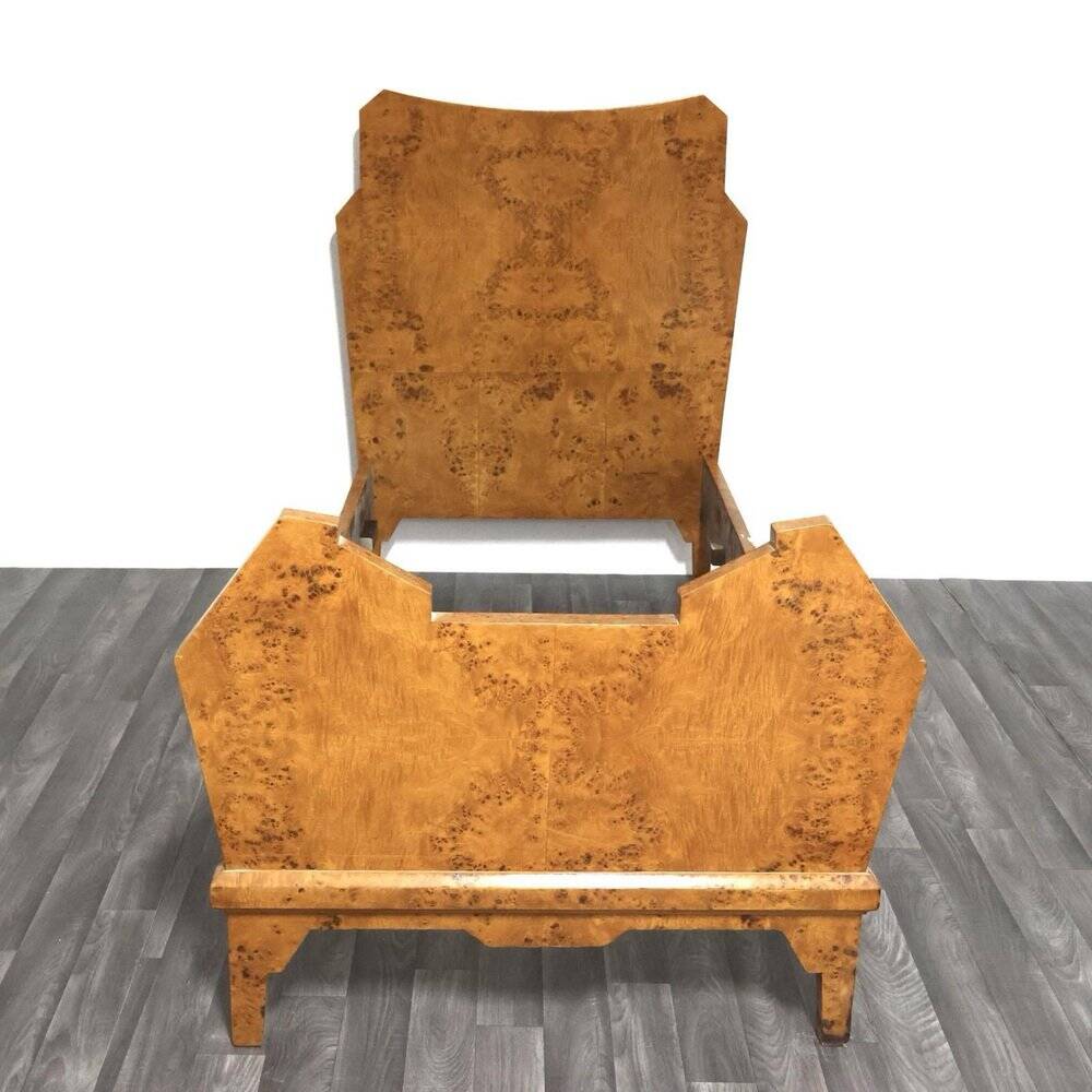 Art Deco Cubist Single Bed in Birch Burl, 1930s-1940s