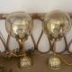 2 round globe amber glass bedside table lamps