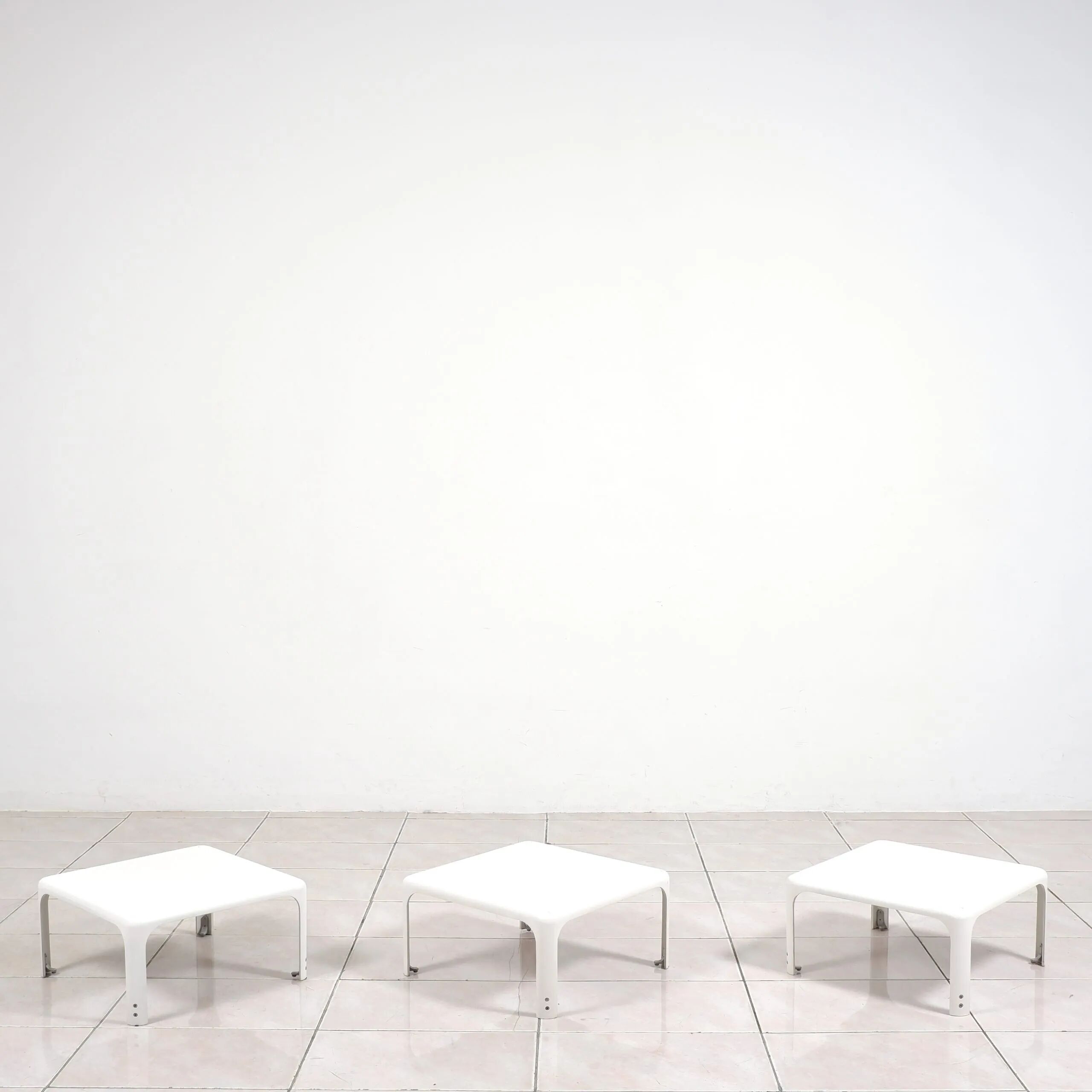 Early Demetrio 45 coffee stacking tables fiberglass by Vico Magistretti for Artemide