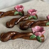 Set of 4 vintage 1960s barbotine table decoration candlesticks