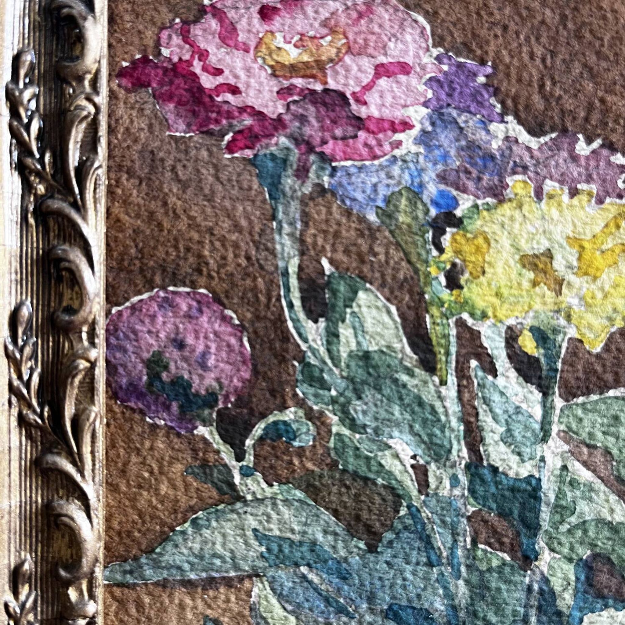Tableau début XXème "Le bouquet au vase bleu"