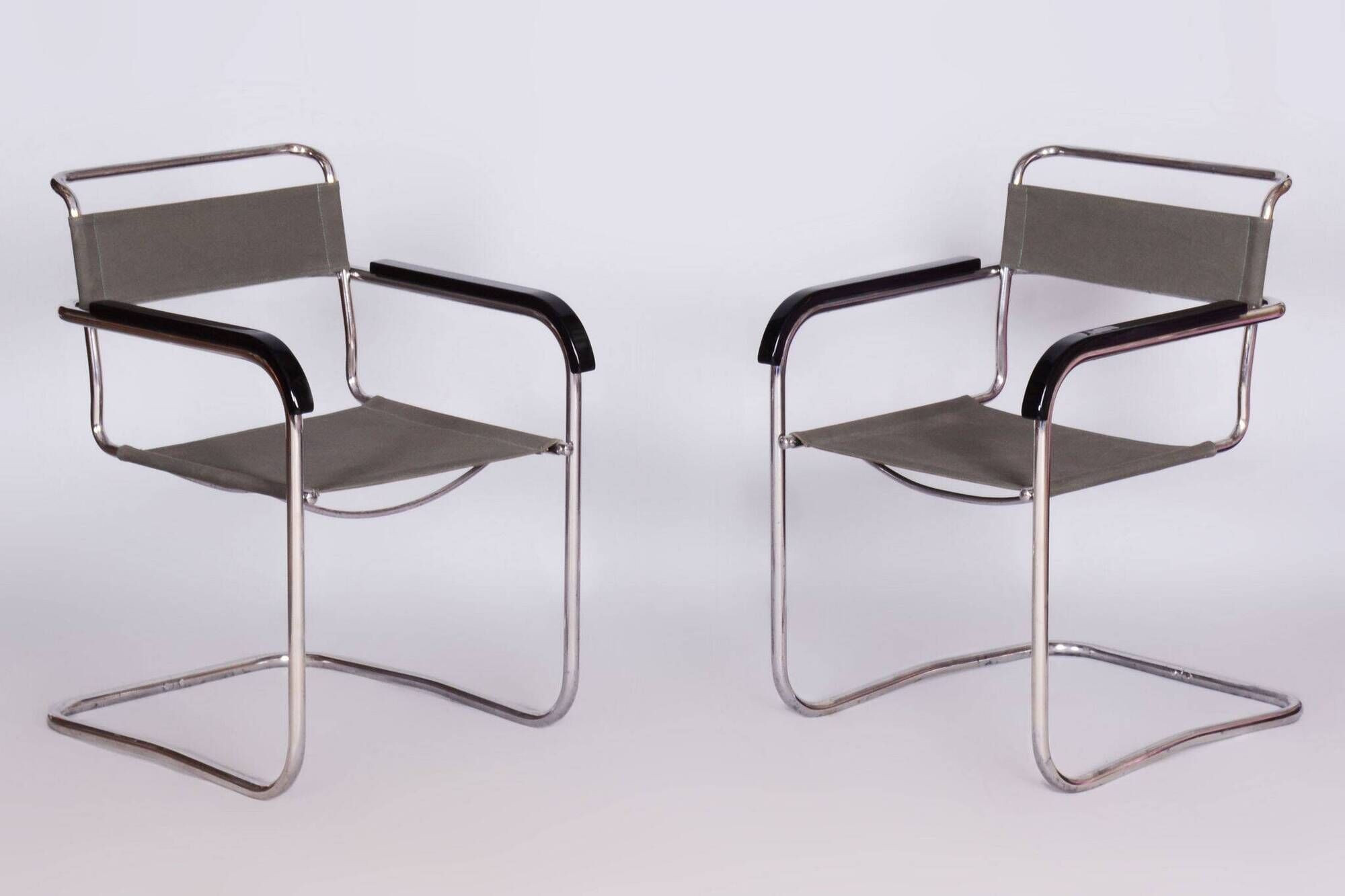 Restored Bauhaus Pair of Armchairs, by Thonet, by Marcel Breuer, Czech, 1930s