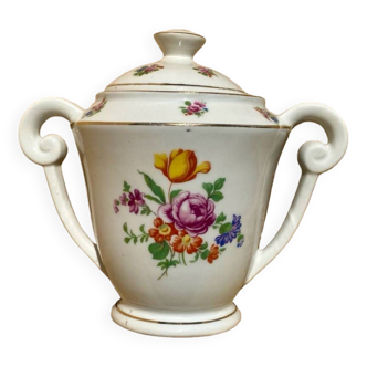 Flowered porcelain sugar bowl