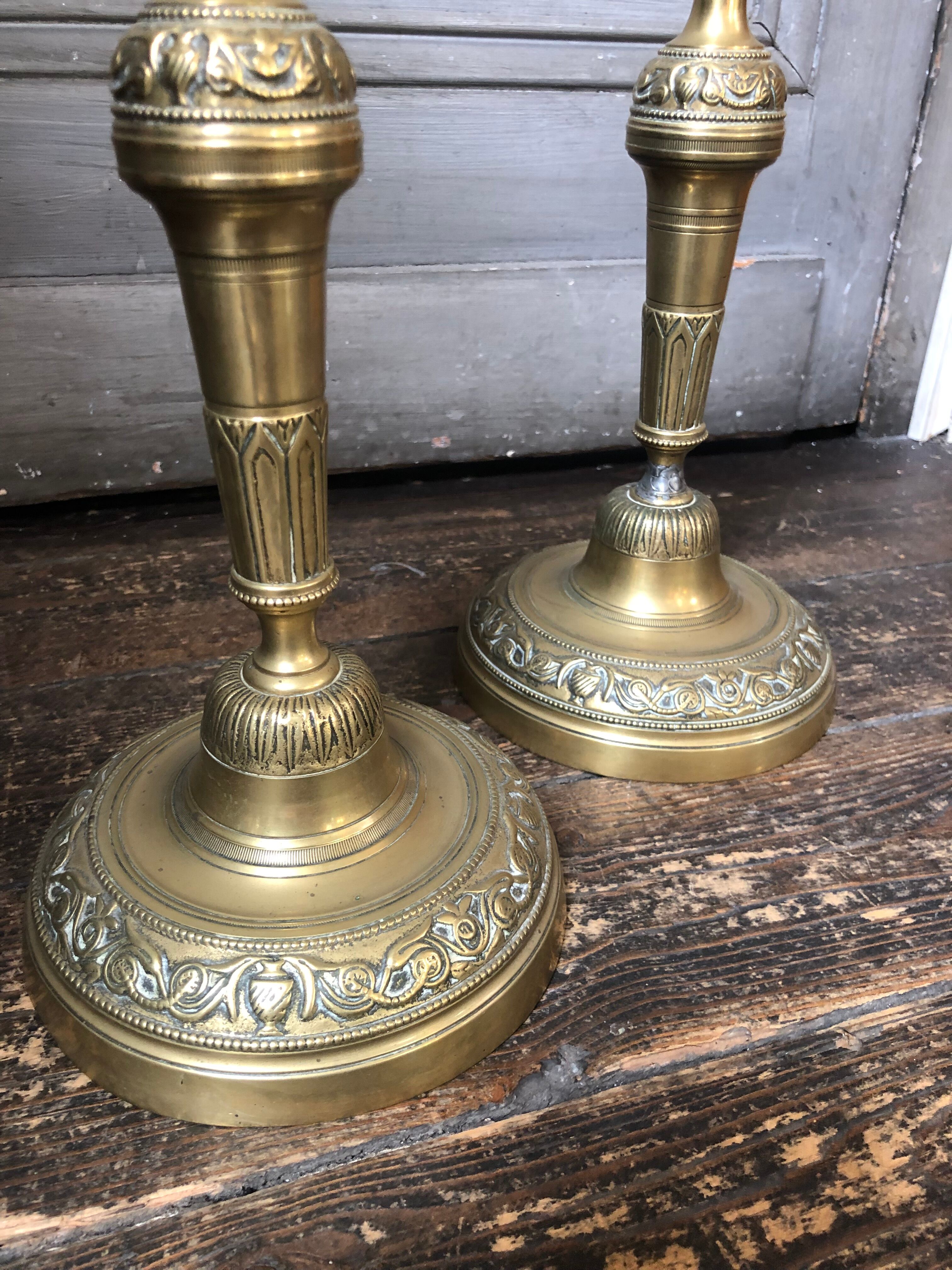Pair of brass candle holders