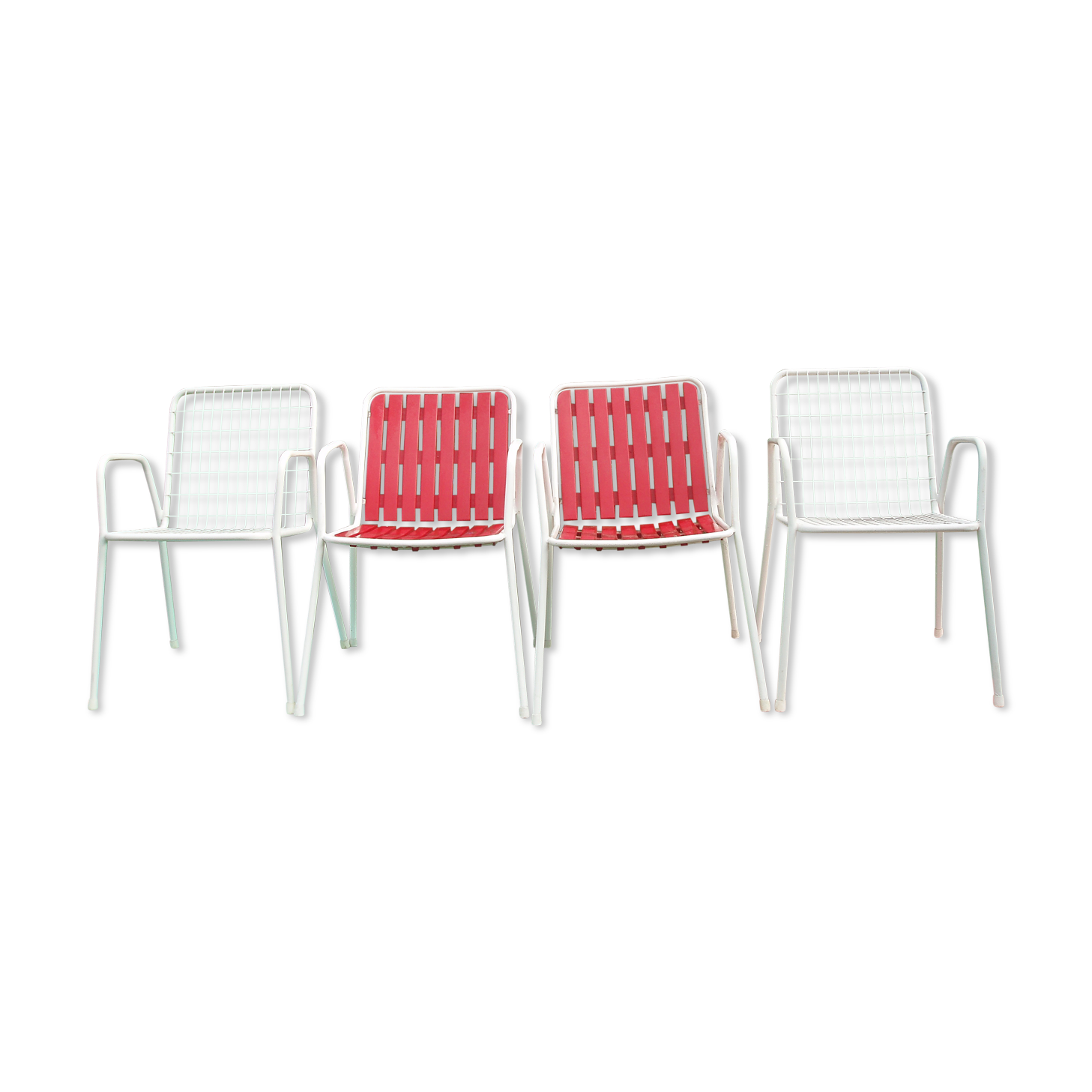 4 armchairs EMU model Rio Italian vintage 2 red and 2 white