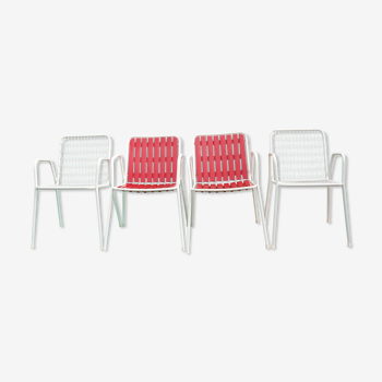 4 Fauteuils EMU modèle Rio italiens Vintage 2 rouge et 2 blanc