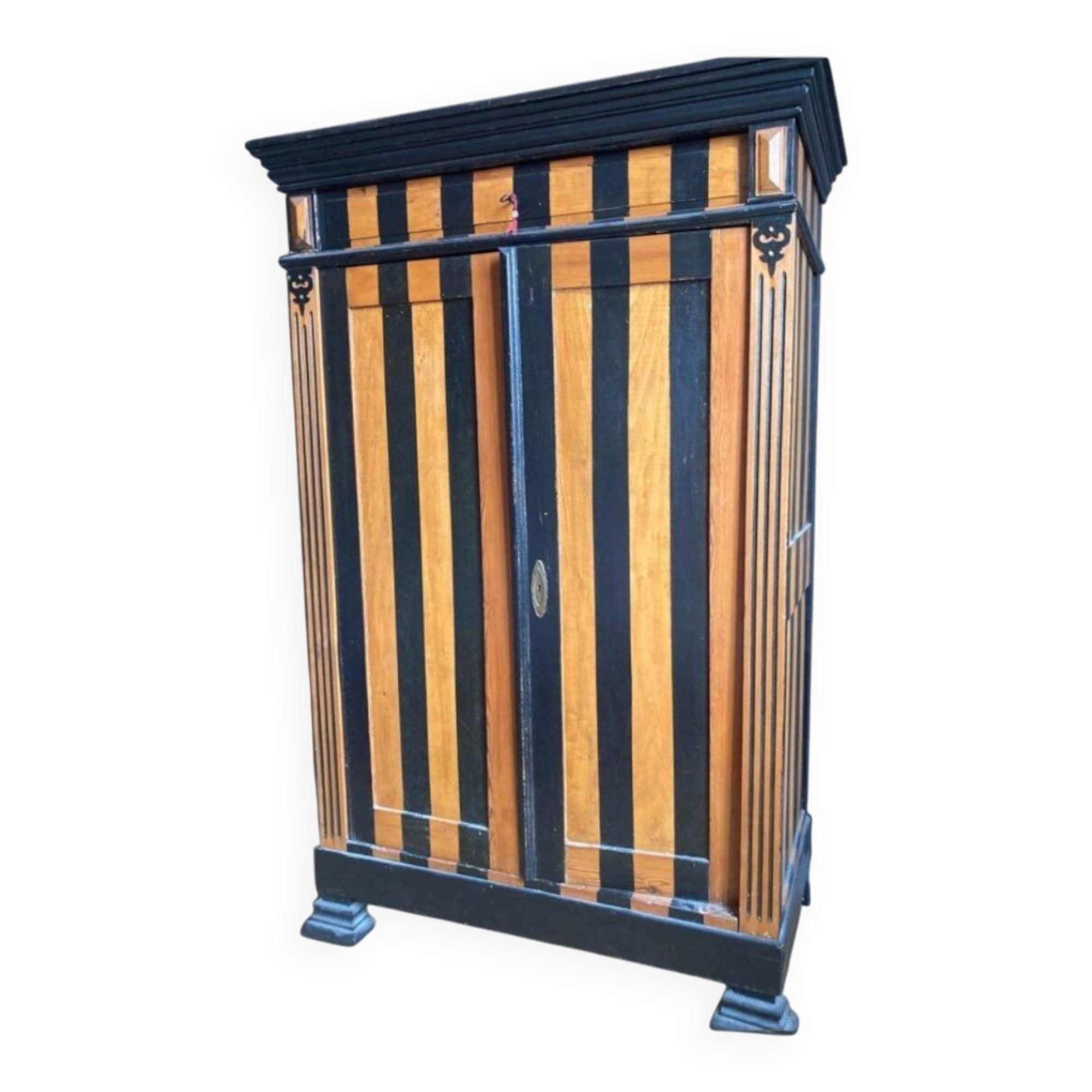 Antique Parisian wardrobe with graphic stripes – H180 cm