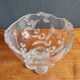Vintage Frosted Glass Footed Bowl – Relief Decor of Pink Flowers