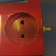 Red danish make up mirror with light and power plug from the 1970