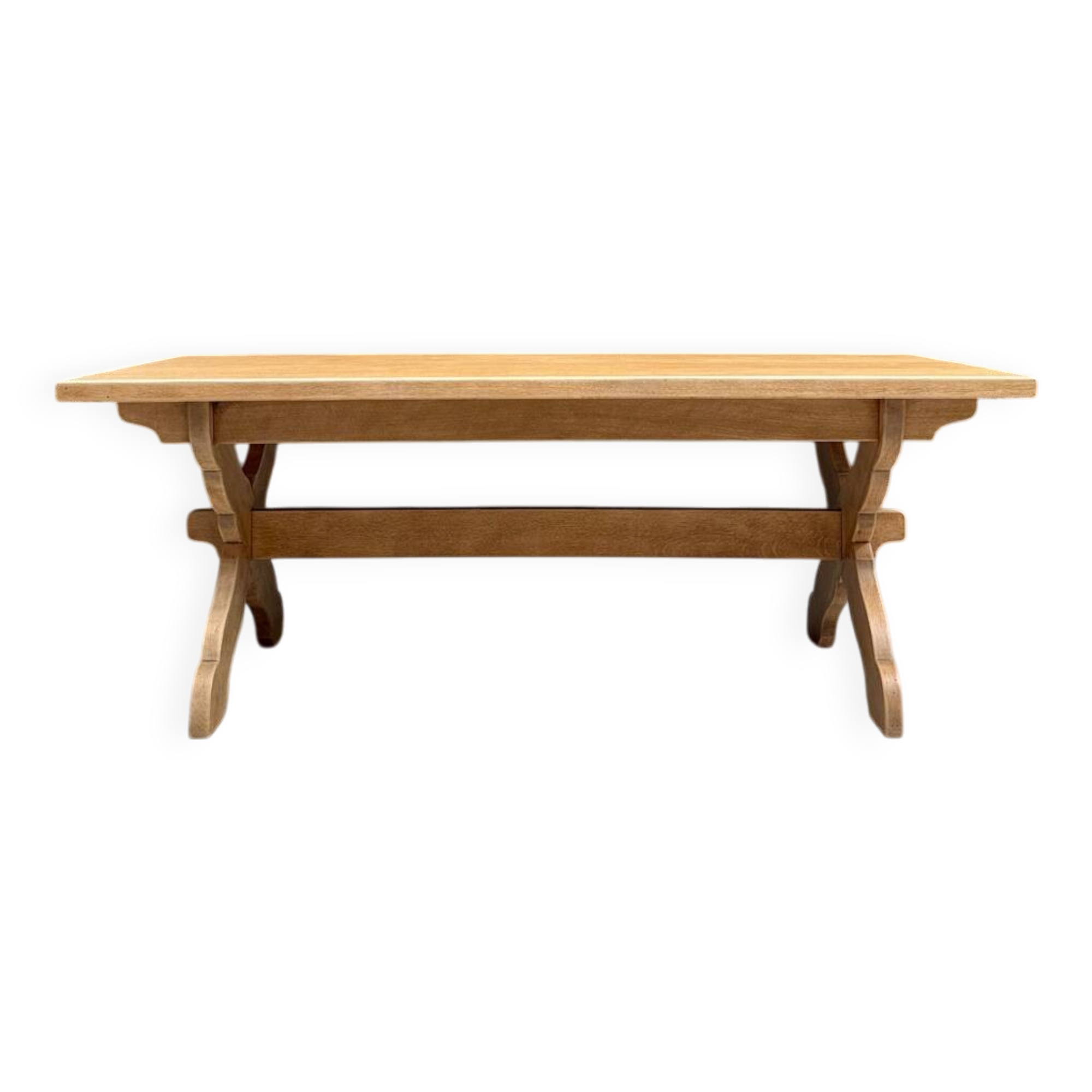 Grande table de ferme en chêne massif pieds croisés (rénovée)