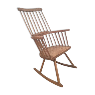 Rocking brutalist chair in oak, France, 1920s