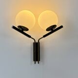 Vintage double opaline and brass wall light, France, 1970.
