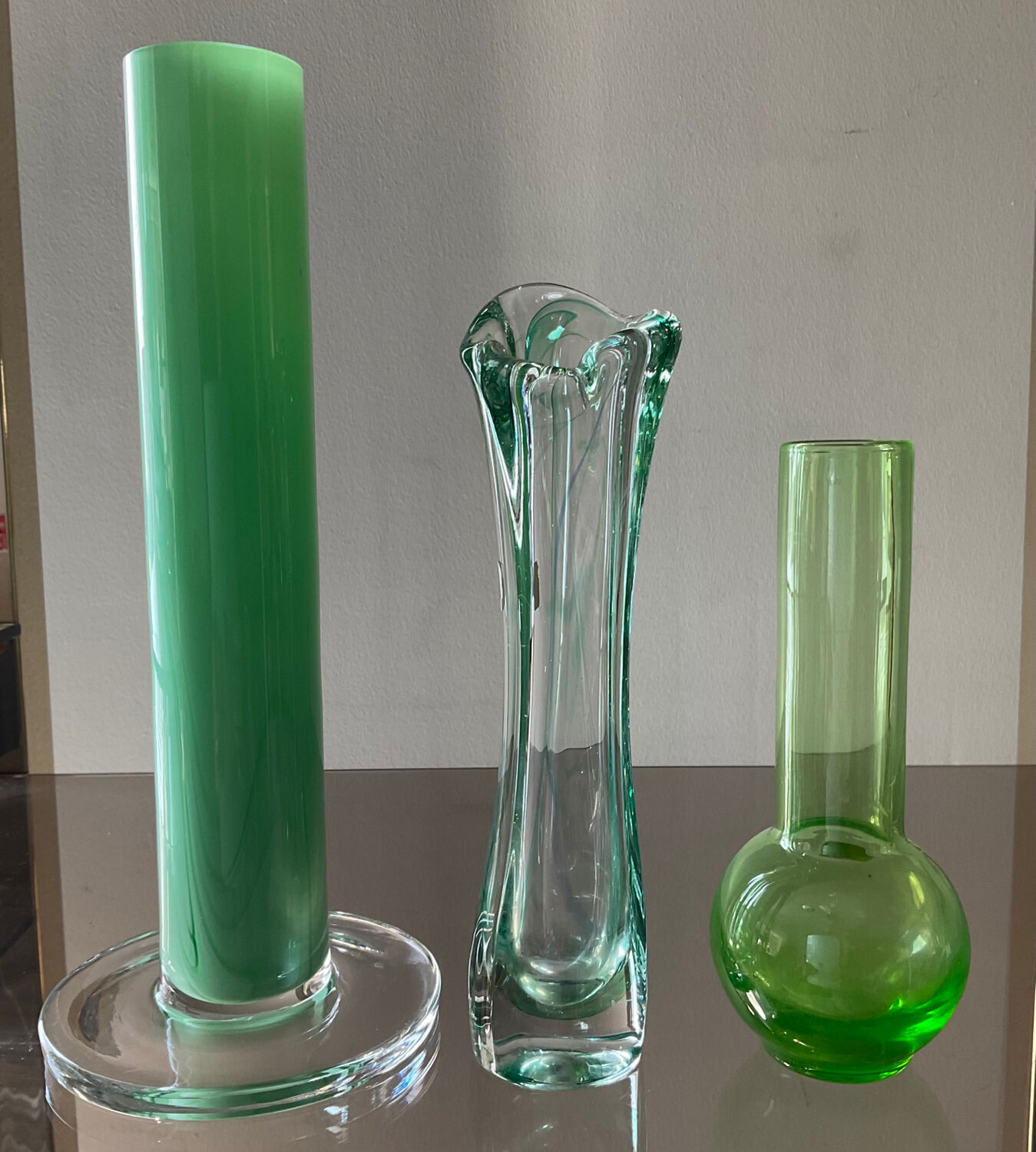 Trio of vintage vases in glass paste and crystal