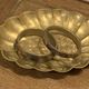 Empty small flat pocket in chiseled brass vintage floral pattern