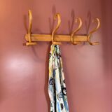 Porte manteau en bois courbé, 4 crochets, ancienne patère débu