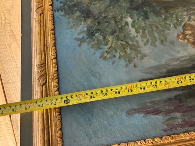 Trumeau mirror painting scene gallant gilded wood