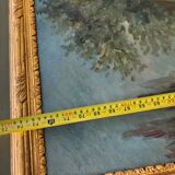 Trumeau mirror painting scene gallant gilded wood