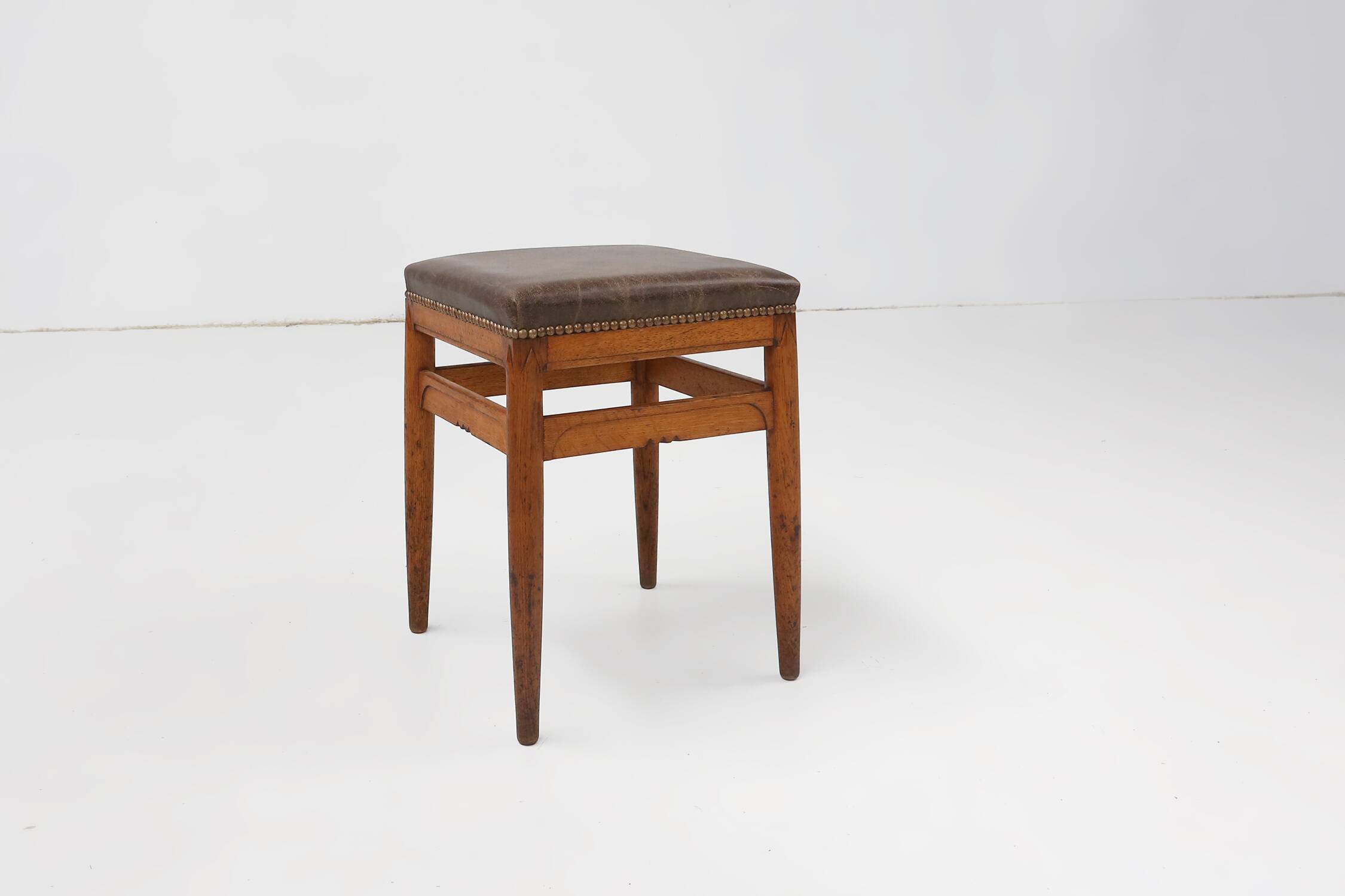 Art Deco wooden stool with leather top, Belgium ca. 1920