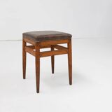 Art Deco wooden stool with leather top, Belgium ca. 1920