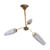 3-spoke brass chandelier and chissed glass