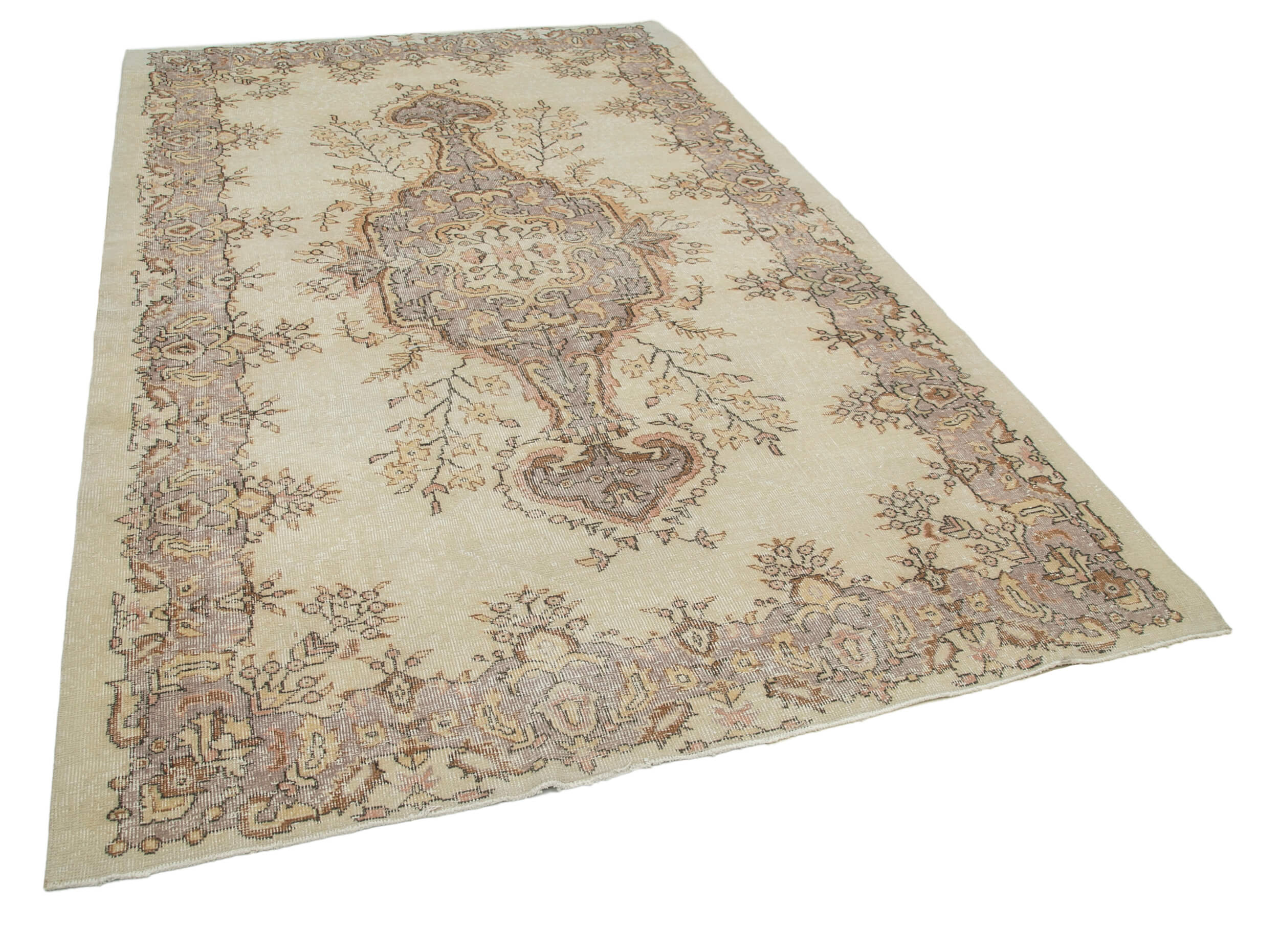 Handmade antique oriental beige rug 184 cm x 295 cm