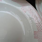 6 assiettes creuses Longwy modèle Toulouse bordure rose terre de fer