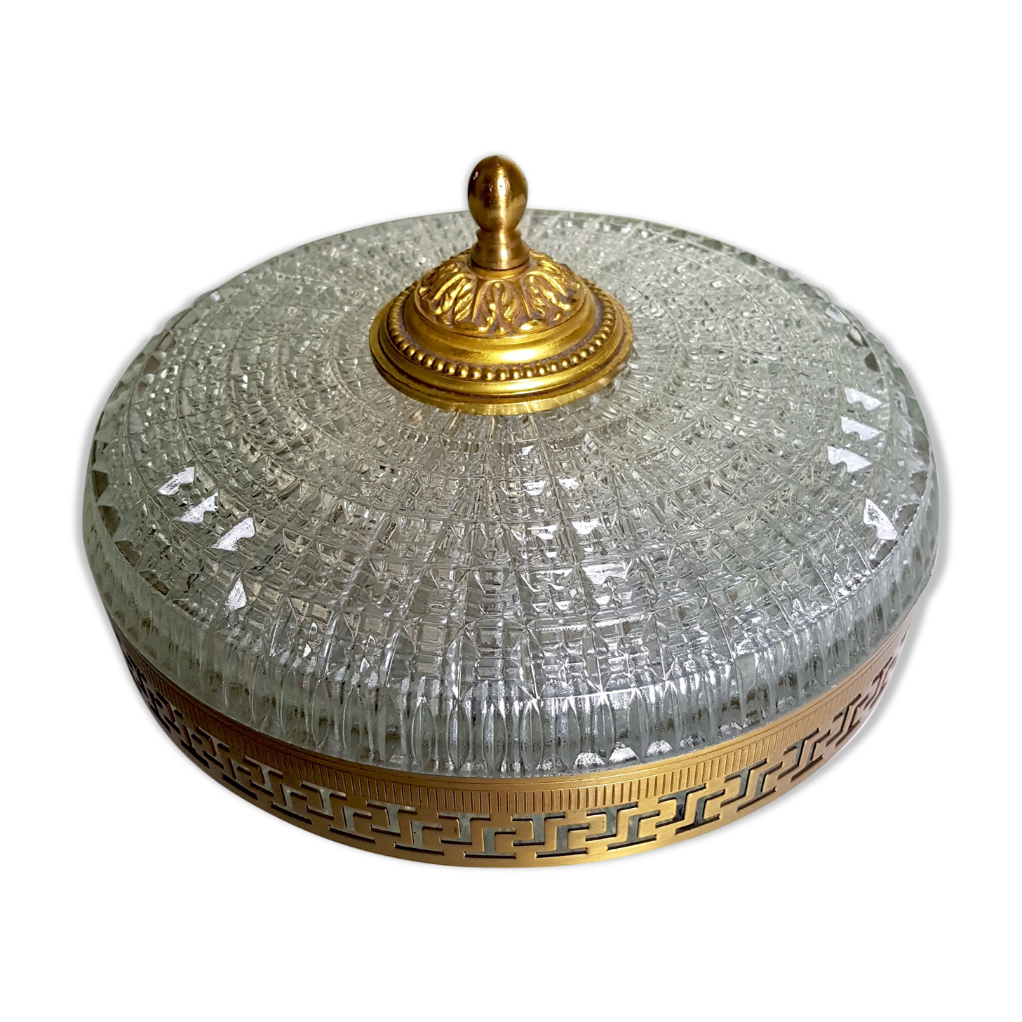 Plafonnier vieil or cristal Lucien Gau
