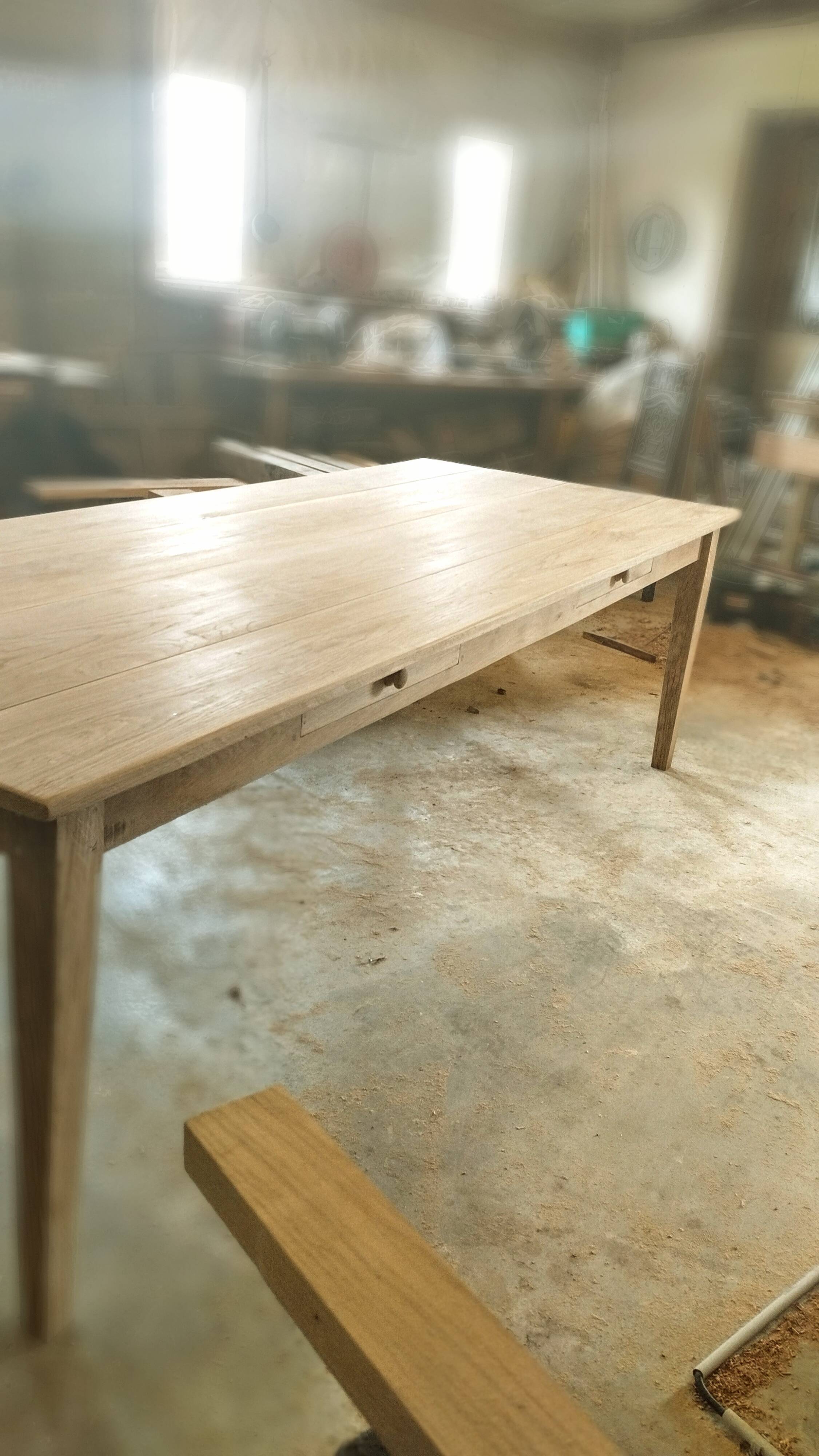 Large solid oak farmhouse table with two drawers 260 cm x 100 cm