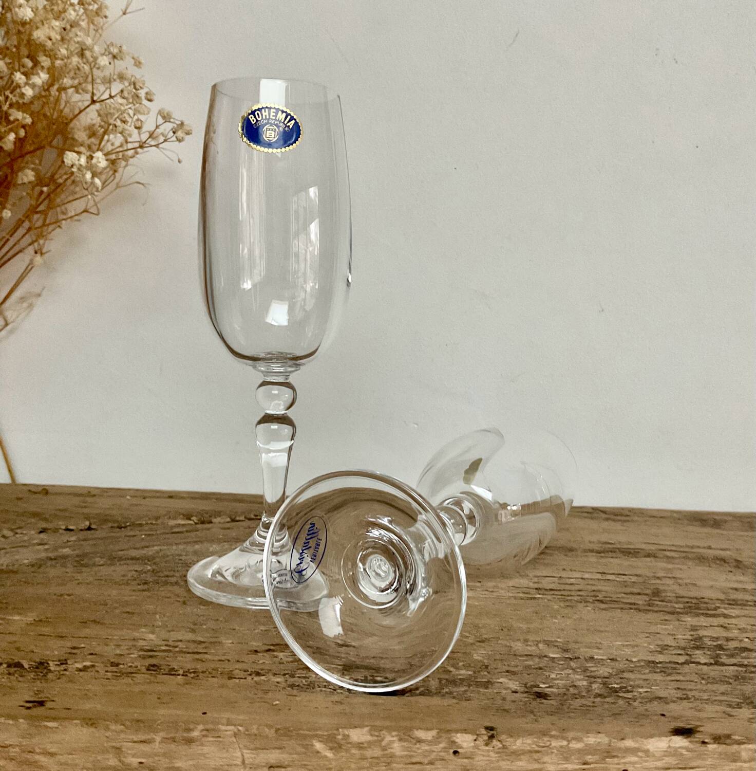 5 small Bohemian crystal flutes