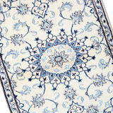 Blue cream oriental wool area rug handwoven traditional carpet- 88x131cm