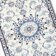 Blue cream oriental wool area rug handwoven traditional carpet- 88x131cm