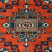 Old Turkish Kazak Rug Oriental 132x95 cm vintage tribal carpet, Red and Blue