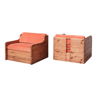 Pair of mid-century pine armchairs