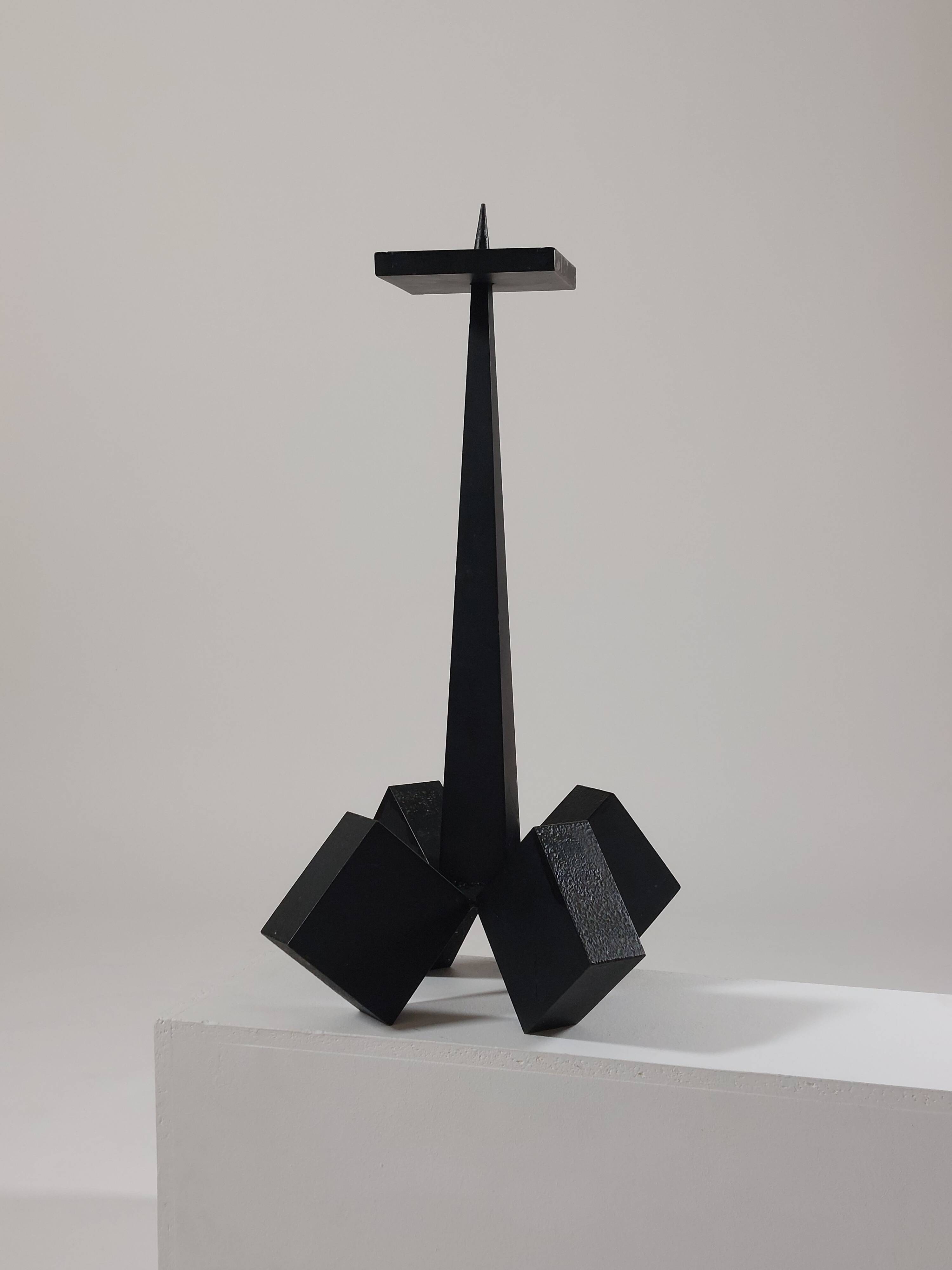Vintage mid-century geometric brutalist floor candle holder.