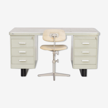 Bureau en métal des années 50 avec chaise pour Lips