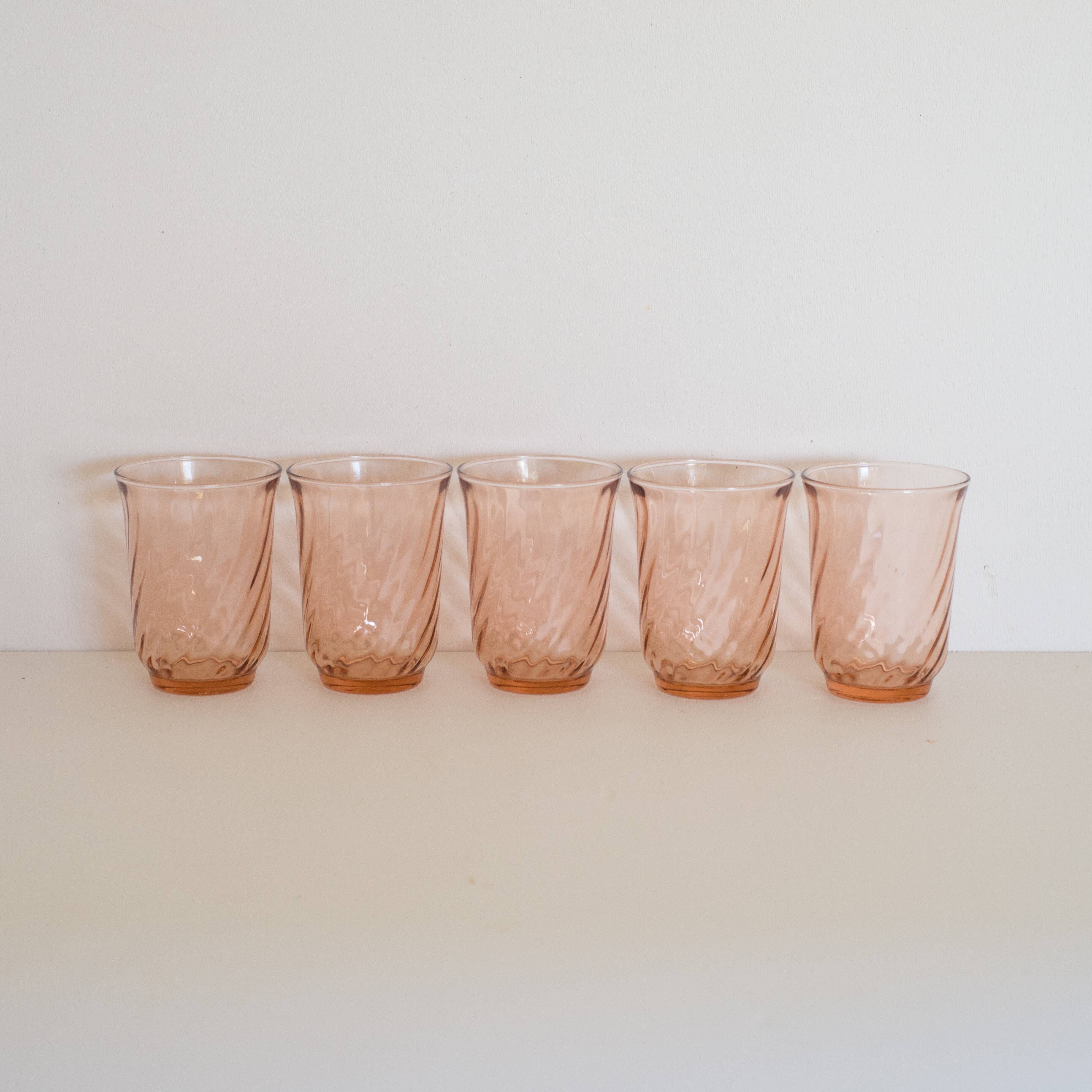 Set of 5 pink Rosaline glasses - Arcoroc France