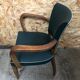 Old wooden bridge armchair + seat & back skaï vintage green