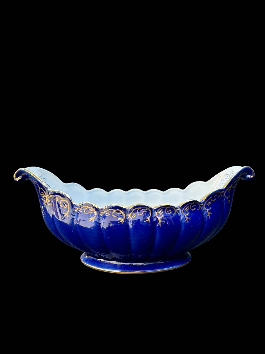 large old centerpiece, ARPO porcelain made in Romania, midnight blue and gold