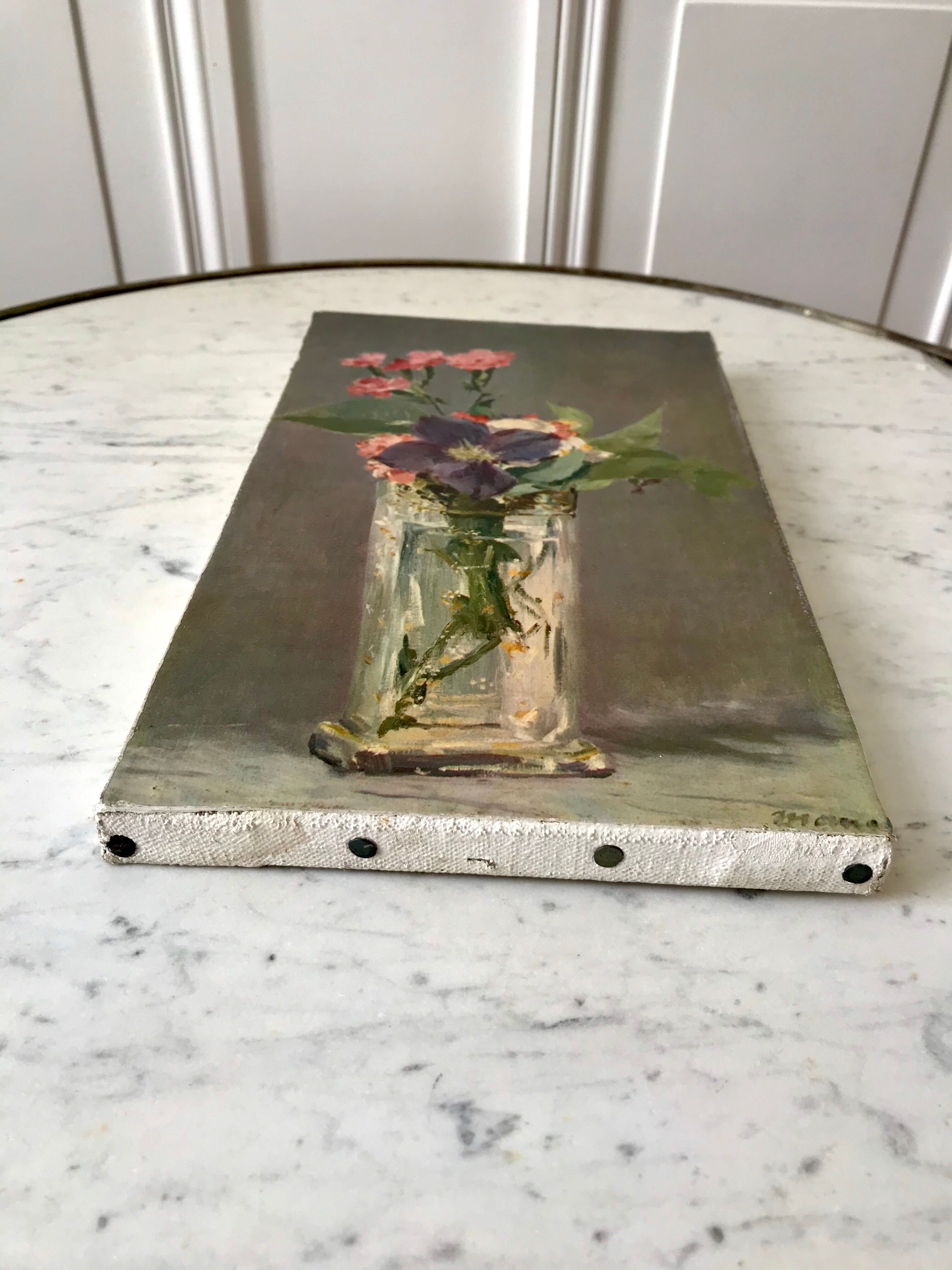 Painting oil on canvas bouquet of flowers old