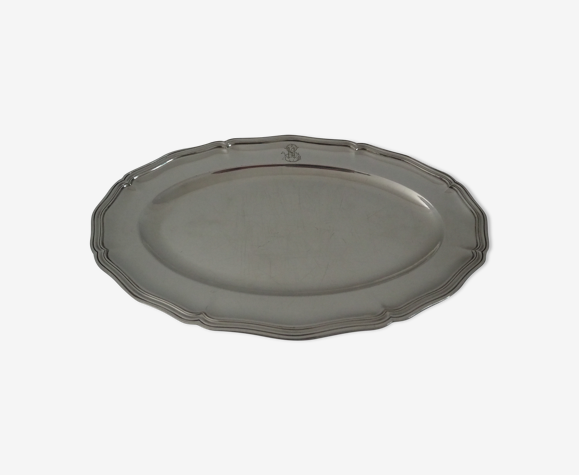 Plat monogrammé de forme ovale collection Chinon filets Christophle