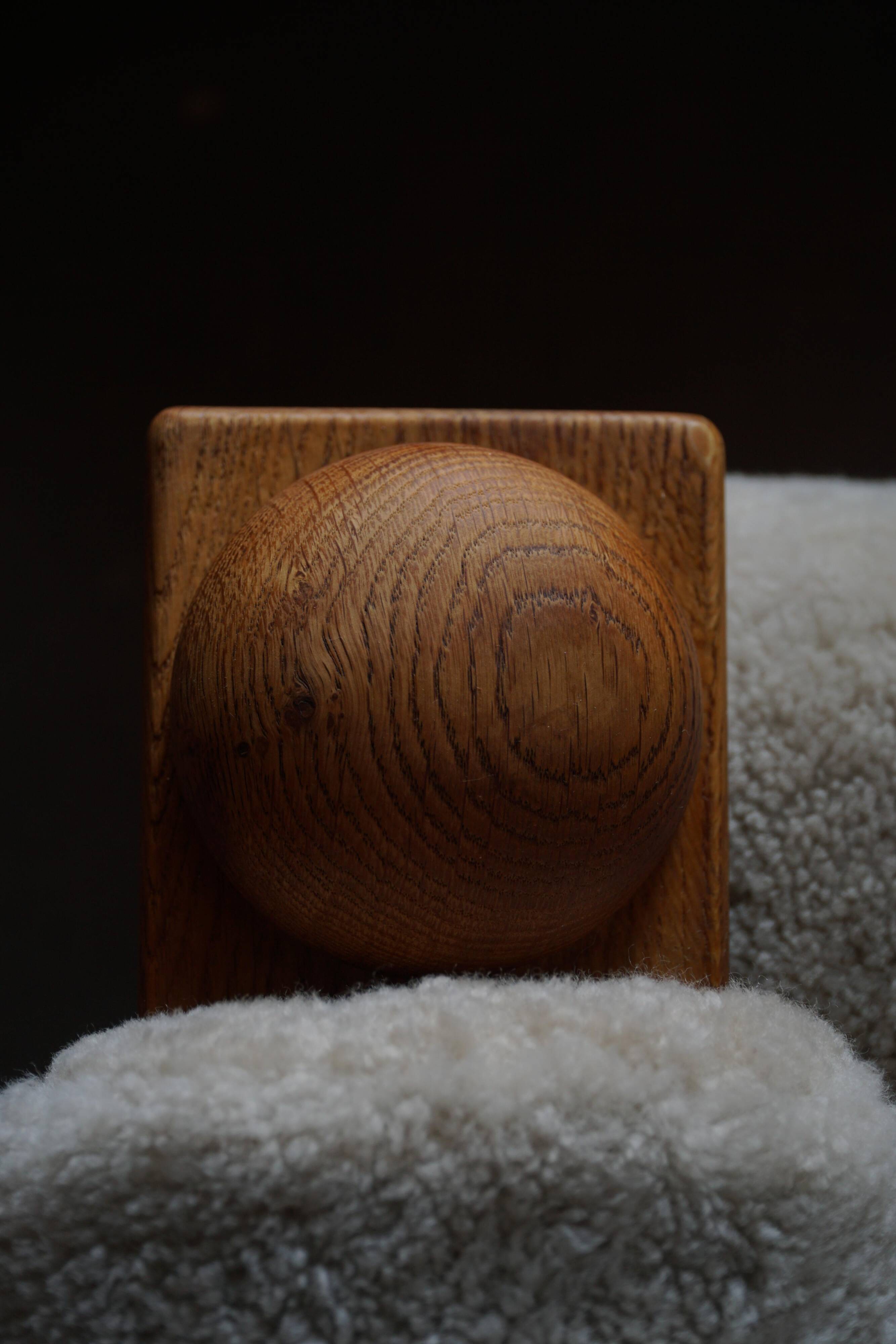 Henning Kjærnulf, lounge chairs in oak and lambswool, mid-century Danish, 1960s.
