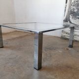 Table basse chrome et verre, design années 70
