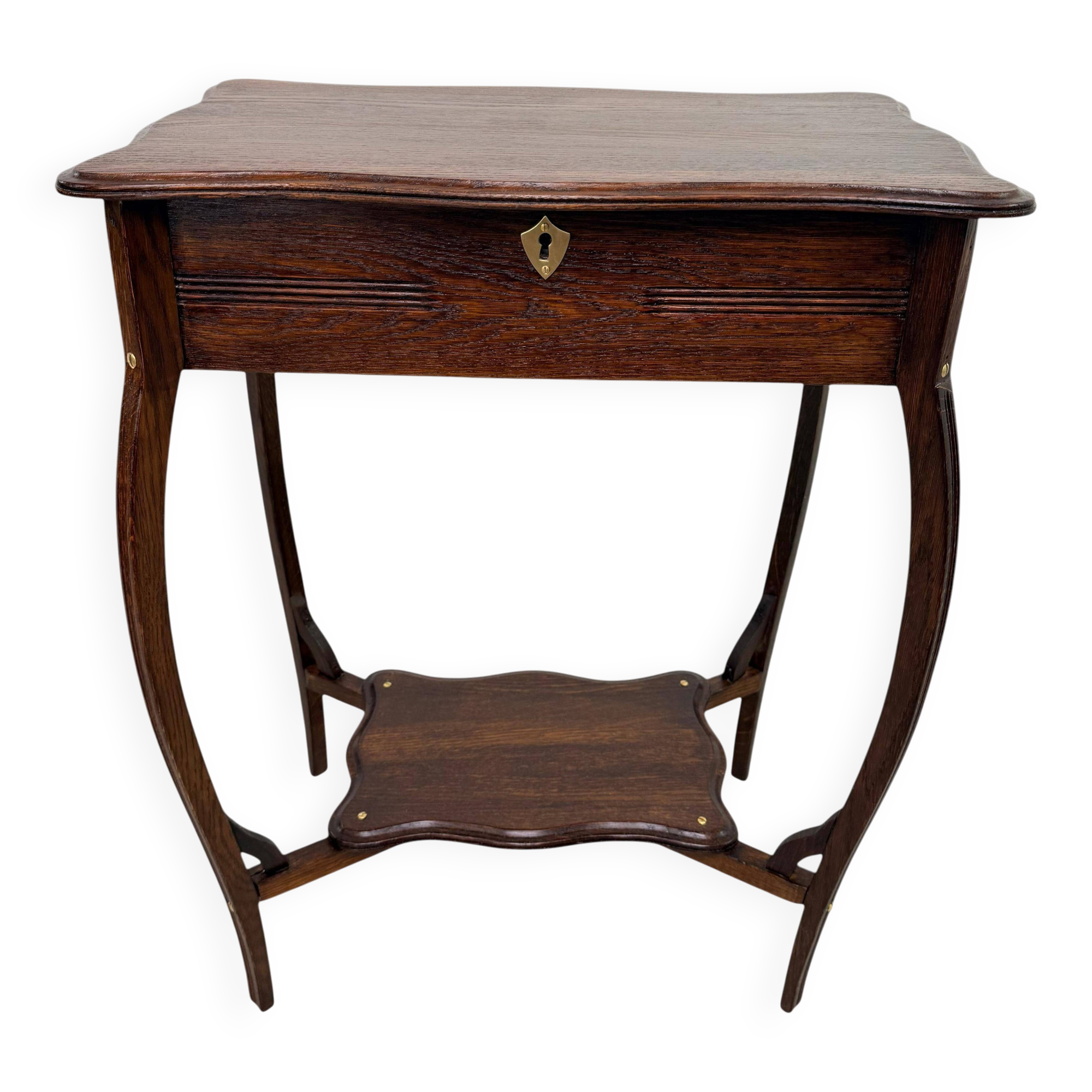 Table d'appoint de coiffeuse ancienne avec couvercle à charnières