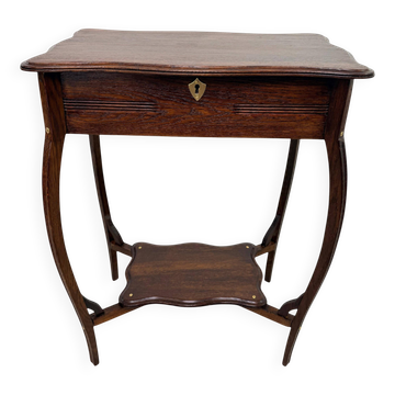Table d'appoint de coiffeuse ancienne avec couvercle à charnières